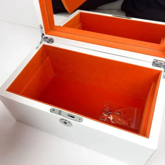 Modern Jewelry Box Lock & Key Orange & White Acetate High Gloss Finish - Picture 5 of 6
